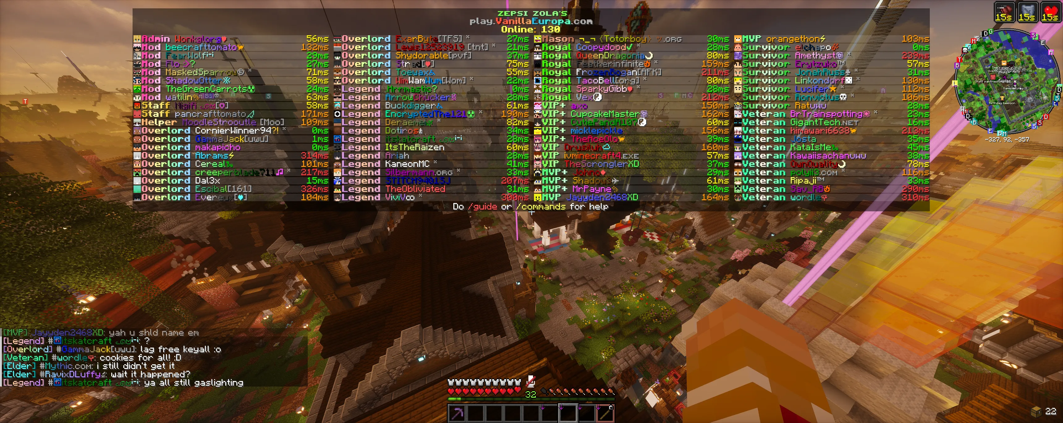 130 players online on Vanilla Europa with no lag